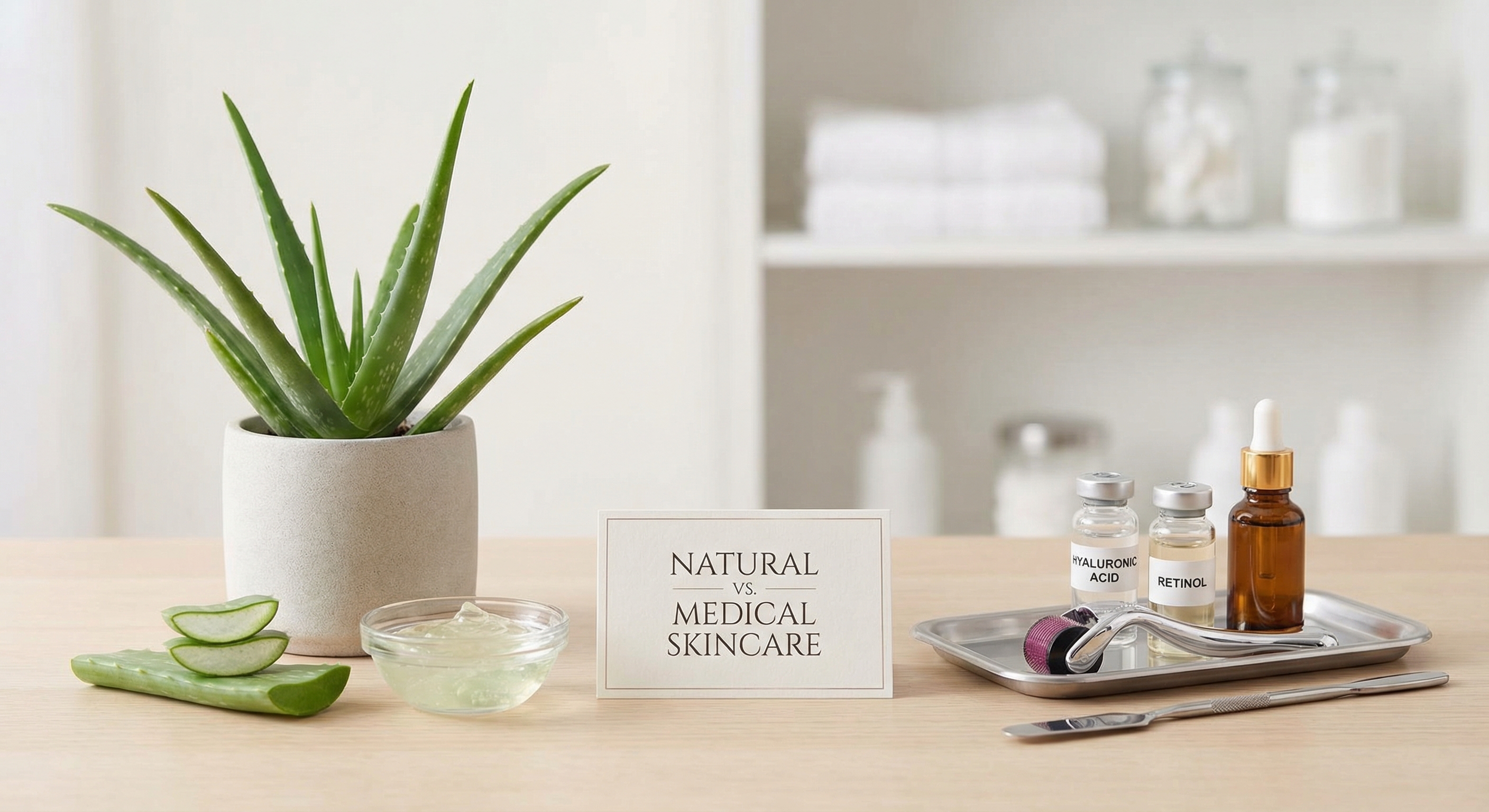Aloe vera plant and medical tools